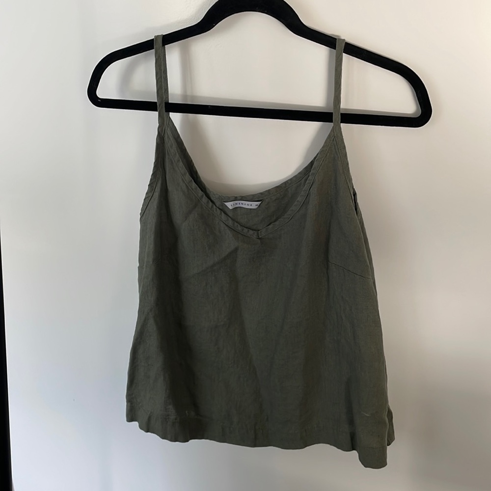 Never worn Linen Fox green 100% Linen tank crop top green size medium